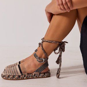 Amambaih Camilla Wrap Flatform Espadrilles Sand Womens